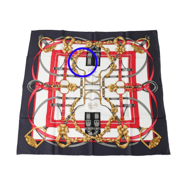 エルメス HERMES スカーフ
 大調教術 カレ90 Crano Manege シルク ネイビー 【SS】
 【中古】