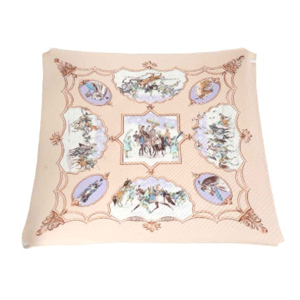 HERMES Scarf
 Pleated scarf, horse pattern, silk, pink beige [SS]
 【second hand】 