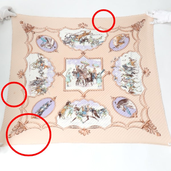 HERMES Scarf
 Pleated scarf, horse pattern, silk, pink beige [SS]
 【second hand】 