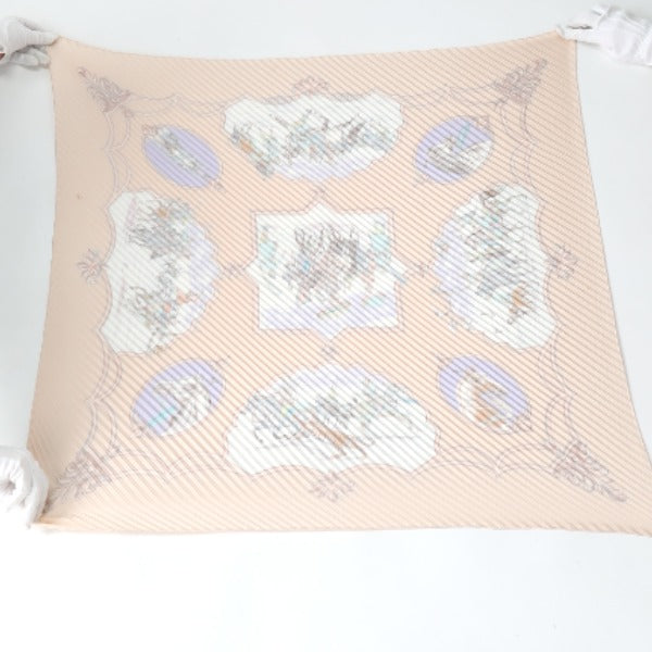 HERMES Scarf
 Pleated scarf, horse pattern, silk, pink beige [SS]
 【second hand】 