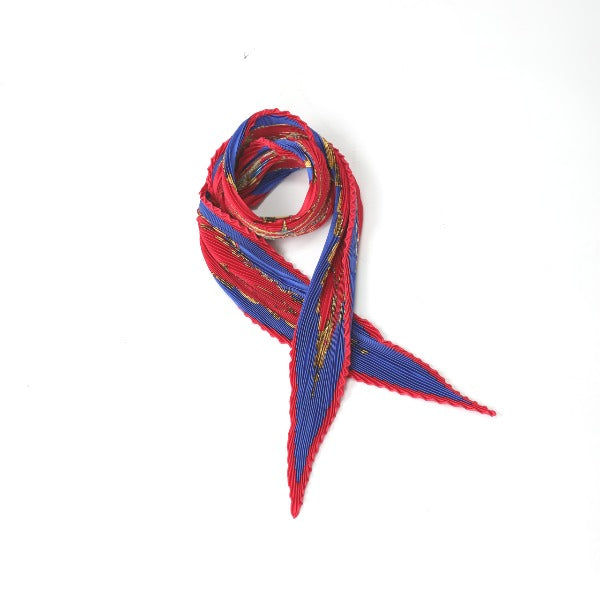 HERMES Scarf
 Pleated scarf, jewel pattern, silk, blue x red [SS]
 【second hand】 