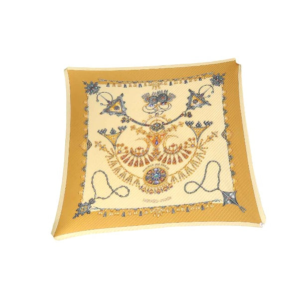 HERMES Scarf
 Pleated scarf, pleated karre, jewel pattern, silk, yellow [SS]
 【second hand】 