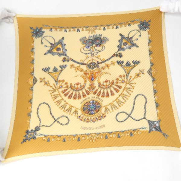 HERMES Scarf
 Pleated scarf, pleated karre, jewel pattern, silk, yellow [SS]
 【second hand】 