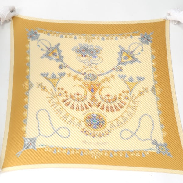 HERMES Scarf
 Pleated scarf, pleated karre, jewel pattern, silk, yellow [SS]
 【second hand】 