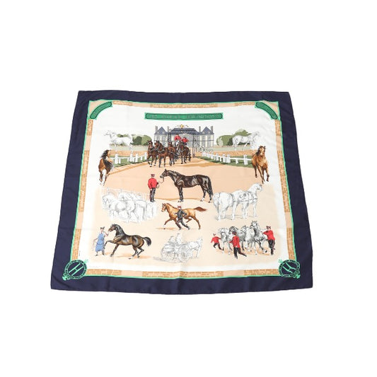 HERMES Scarf
 LES HARAS NATIONAUX Carré 90 Silk Carré 90 Navy [SS]
 【second hand】 