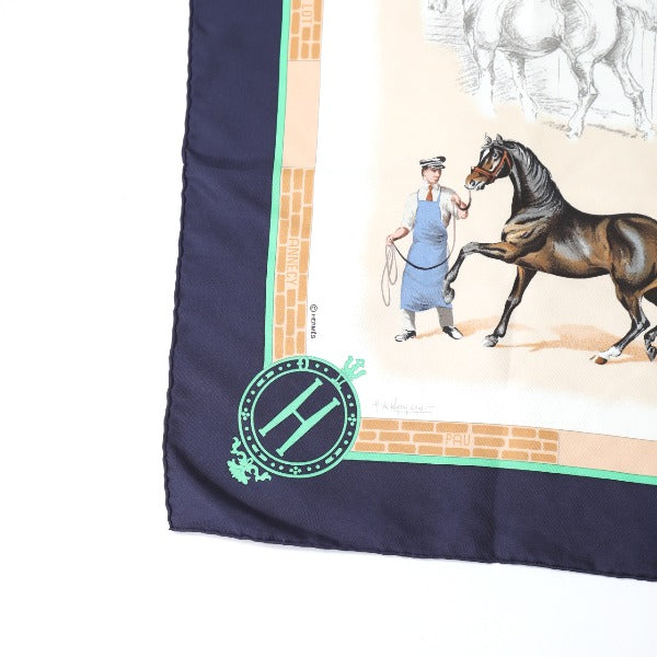 HERMES Scarf
 LES HARAS NATIONAUX Carré 90 Silk Carré 90 Navy [SS]
 【second hand】 