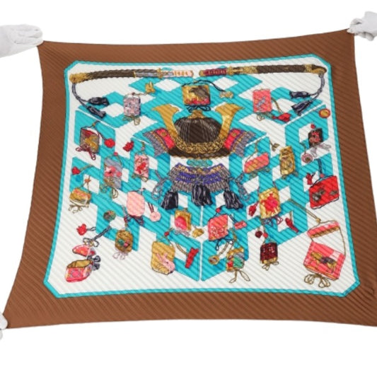 エルメス HERMES スカーフ
 シルク100％ 日本への憧れ プリーツ シルク ブラウン 【SS】
 【中古】