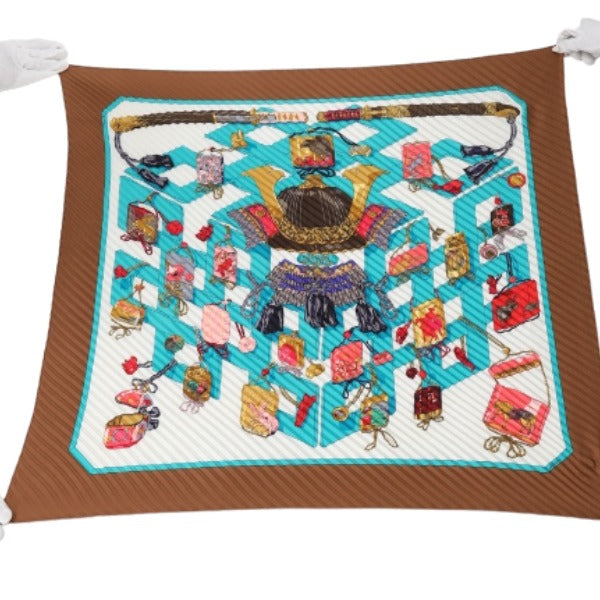 HERMES Scarf
 100% Silk Pleated Silk Brown [SS]
 【second hand】 