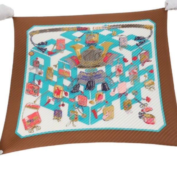 HERMES Scarf
 100% Silk Pleated Silk Brown [SS]
 【second hand】 