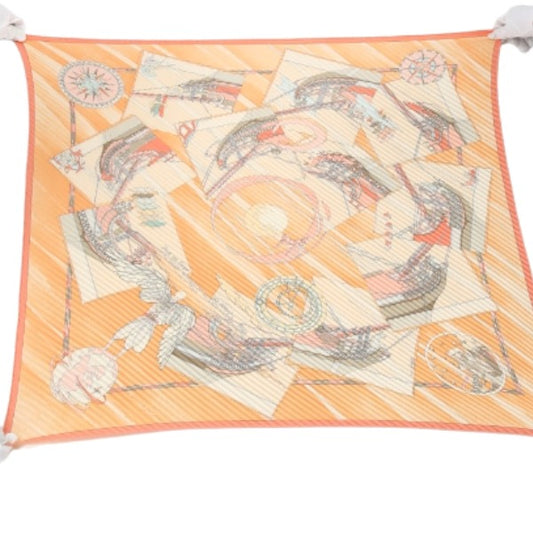 HERMES Scarf
 100% Silk Pleated Carré Silk Orange [SS]
 【second hand】 