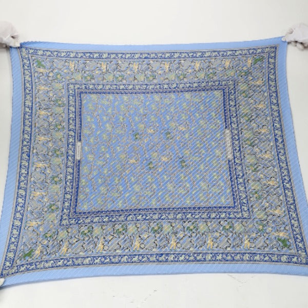 HERMES Scarf
 100% Silk Pleated Silk Blue [SS]
 【second hand】 