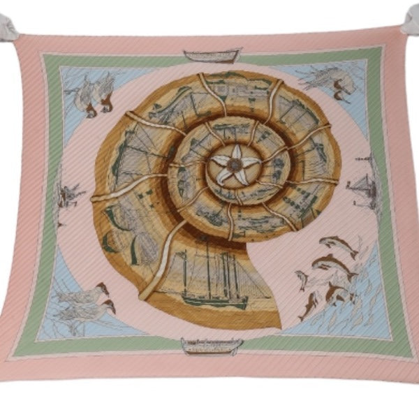 HERMES Scarf
 Diamond-shaped pleated scarf, 100% silk, pink [SS]
 【second hand】 