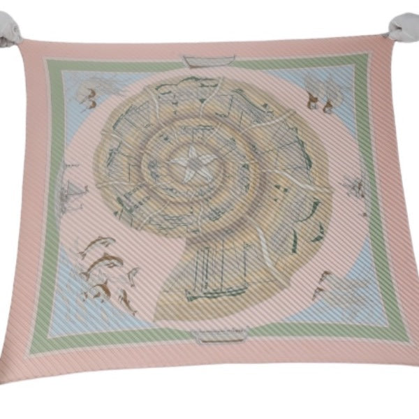 HERMES Scarf
 Diamond-shaped pleated scarf, 100% silk, pink [SS]
 【second hand】 