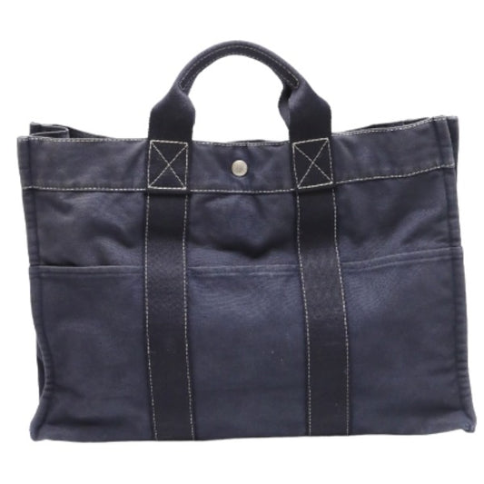 Hermes HERMES Tote Bag
 Handbag Deauville Canvas Navy [SS]
 【second hand】 