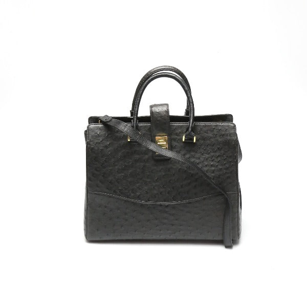 Ostrich handbag
 Shoulder 2way Full Point Ostrich Black [SS]
 【second hand】 