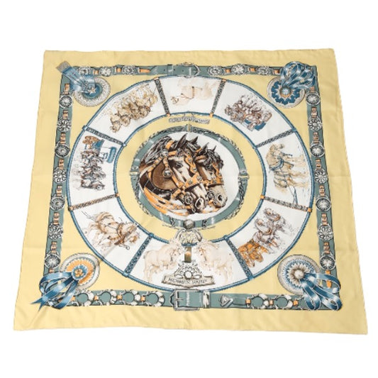 HERMES Scarf
 Draft Horse Carre 90 100% Silk Yellow [SS]
 【second hand】 