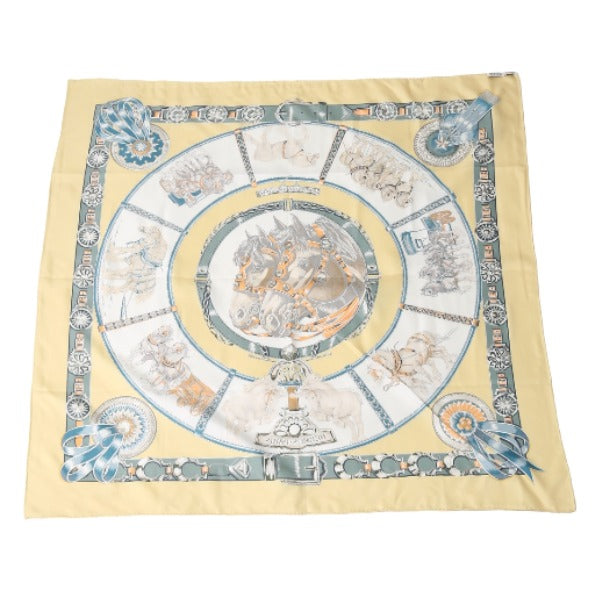 HERMES Scarf
 Draft Horse Carre 90 100% Silk Yellow [SS]
 【second hand】 