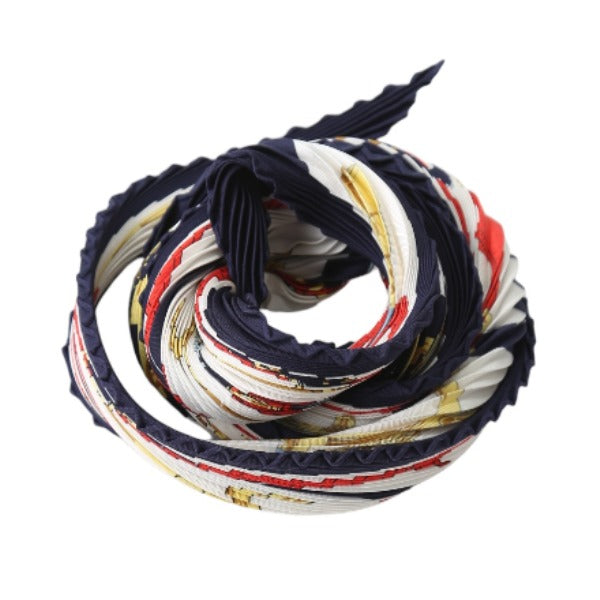 HERMES Scarf
 100% Silk Scarf Pleated Carré Silk Navy [SS]
 【second hand】 