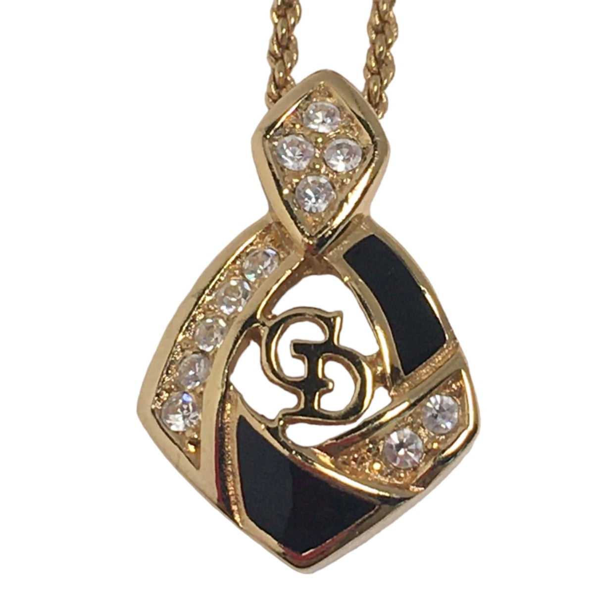 Dior Necklace
 Necklace GP CD logo rhinestone GP gold/black [SS]
 【second hand】 