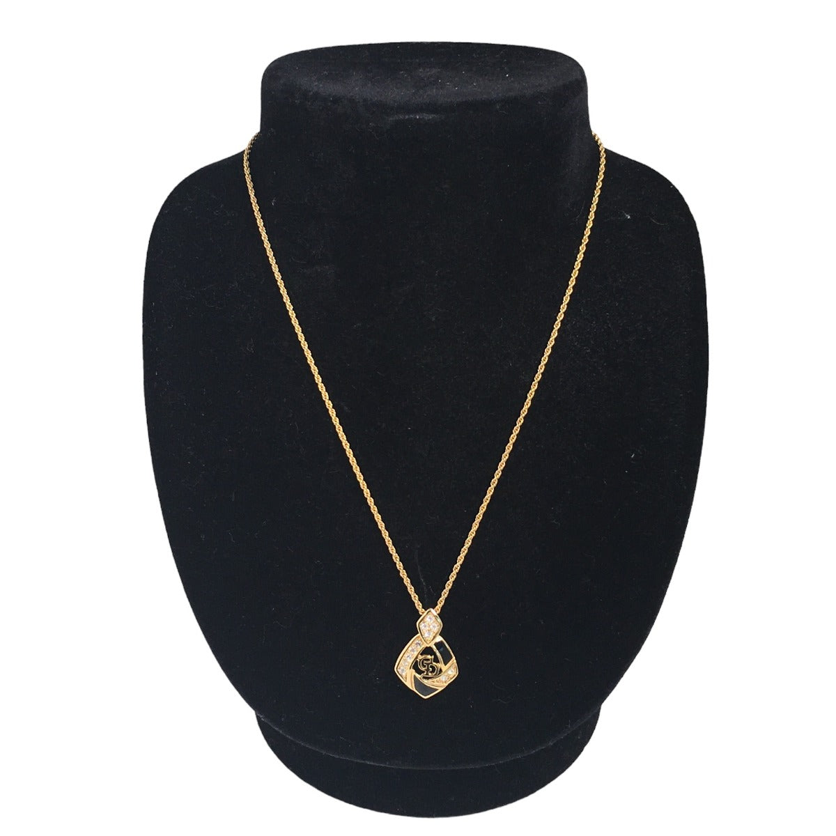 Dior Necklace
 Necklace GP CD logo rhinestone GP gold/black [SS]
 【second hand】 