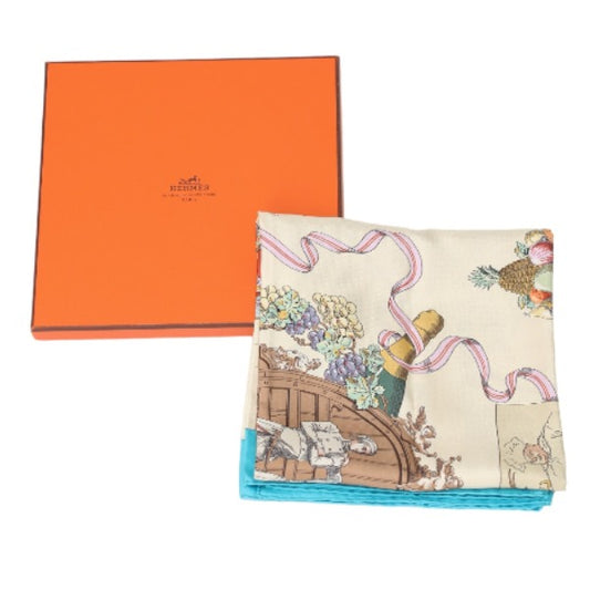 HERMES Scarf
 Scarf with box, 100% silk, blue [SS]
 【second hand】 