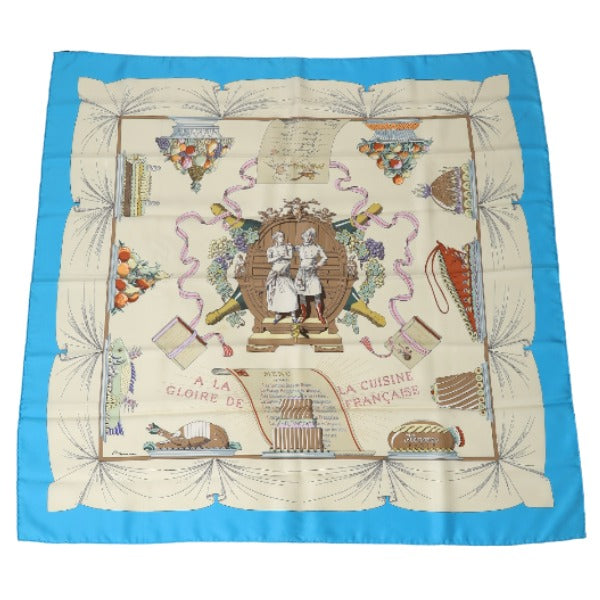 HERMES Scarf
 Scarf with box, 100% silk, blue [SS]
 【second hand】 