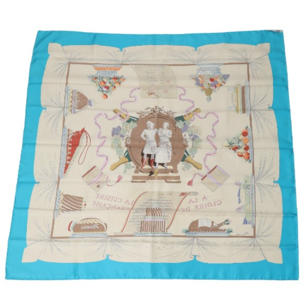 HERMES Scarf
 Scarf with box, 100% silk, blue [SS]
 【second hand】 