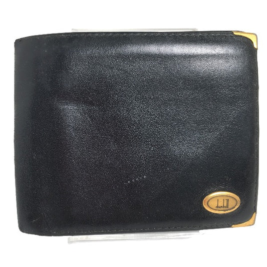 ダンヒル Dunhill 二つ折り財布
 二つ折り財布 無地 レザー ブラック 【SS】
 【中古】