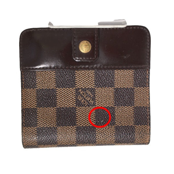 ルイヴィトン LOUIS VUITTON 二つ折り財布
 カード用ポケットファスナー付財布 ダミエ コンパクト・ジップ ダミエキャンバス N61668 ブラウン LV
 【SS】
 【中古】