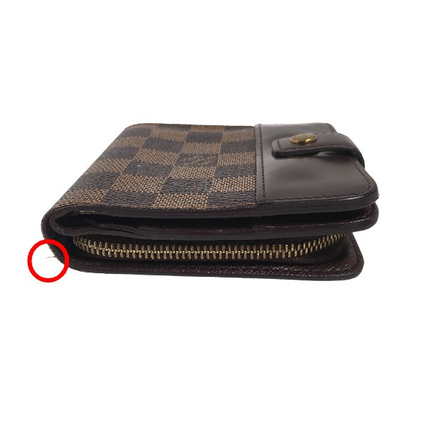 ルイヴィトン LOUIS VUITTON 二つ折り財布
 カード用ポケットファスナー付財布 ダミエ コンパクト・ジップ ダミエキャンバス N61668 ブラウン LV
 【SS】
 【中古】