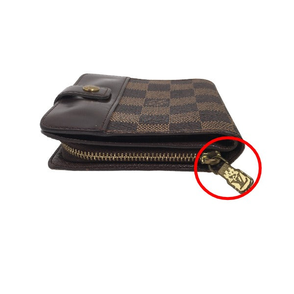 ルイヴィトン LOUIS VUITTON 二つ折り財布
 カード用ポケットファスナー付財布 ダミエ コンパクト・ジップ ダミエキャンバス N61668 ブラウン LV
 【SS】
 【中古】