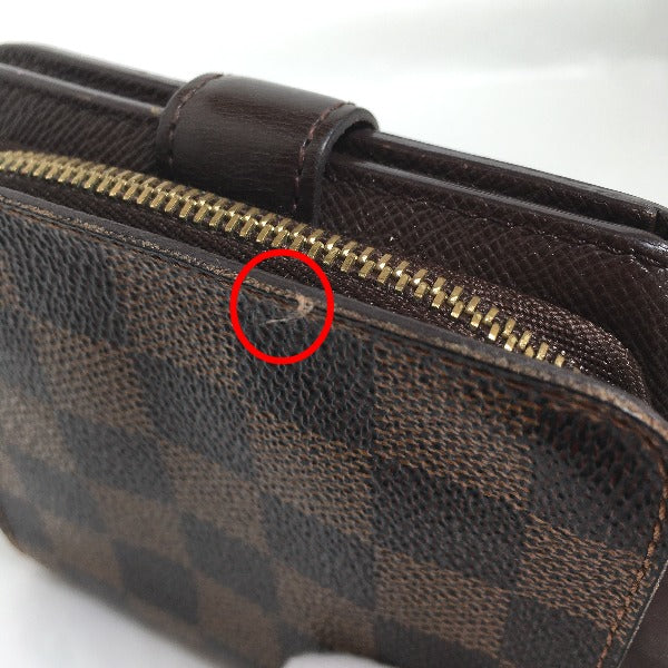 ルイヴィトン LOUIS VUITTON 二つ折り財布
 カード用ポケットファスナー付財布 ダミエ コンパクト・ジップ ダミエキャンバス N61668 ブラウン LV
 【SS】
 【中古】