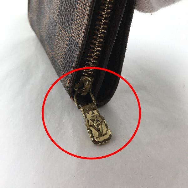ルイヴィトン LOUIS VUITTON 二つ折り財布
 カード用ポケットファスナー付財布 ダミエ コンパクト・ジップ ダミエキャンバス N61668 ブラウン LV
 【SS】
 【中古】