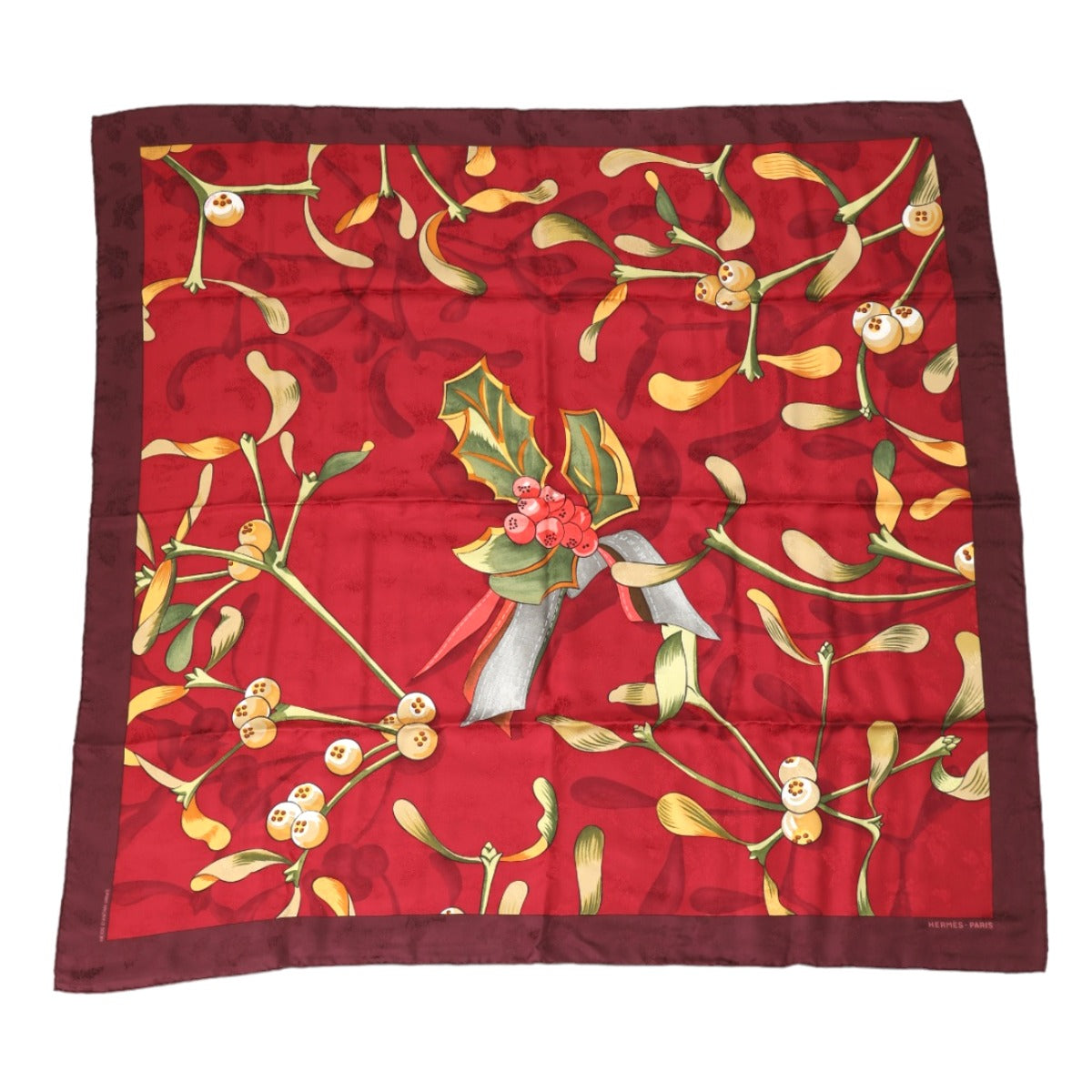 HERMES Scarf
 Scarf Last Year's Snow Holly Berries Carre 90 Silk Red x Yellow [SS]
 【second hand】 