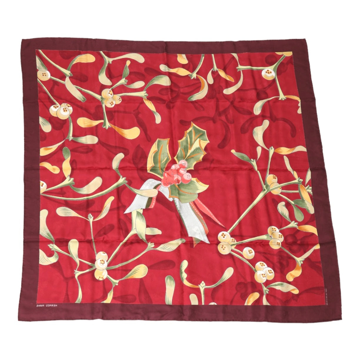 HERMES Scarf
 Scarf Last Year's Snow Holly Berries Carre 90 Silk Red x Yellow [SS]
 【second hand】 