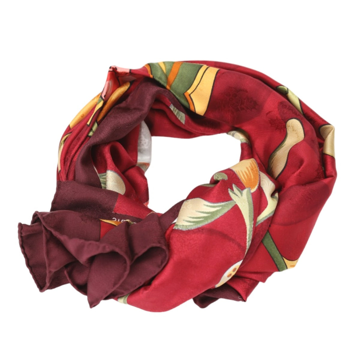 HERMES Scarf
 Scarf Last Year's Snow Holly Berries Carre 90 Silk Red x Yellow [SS]
 【second hand】 