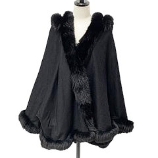 PIERRE BALMAIN Poncho
 Fur coat with hood, 100% cashmere, black [SS]
 【second hand】 