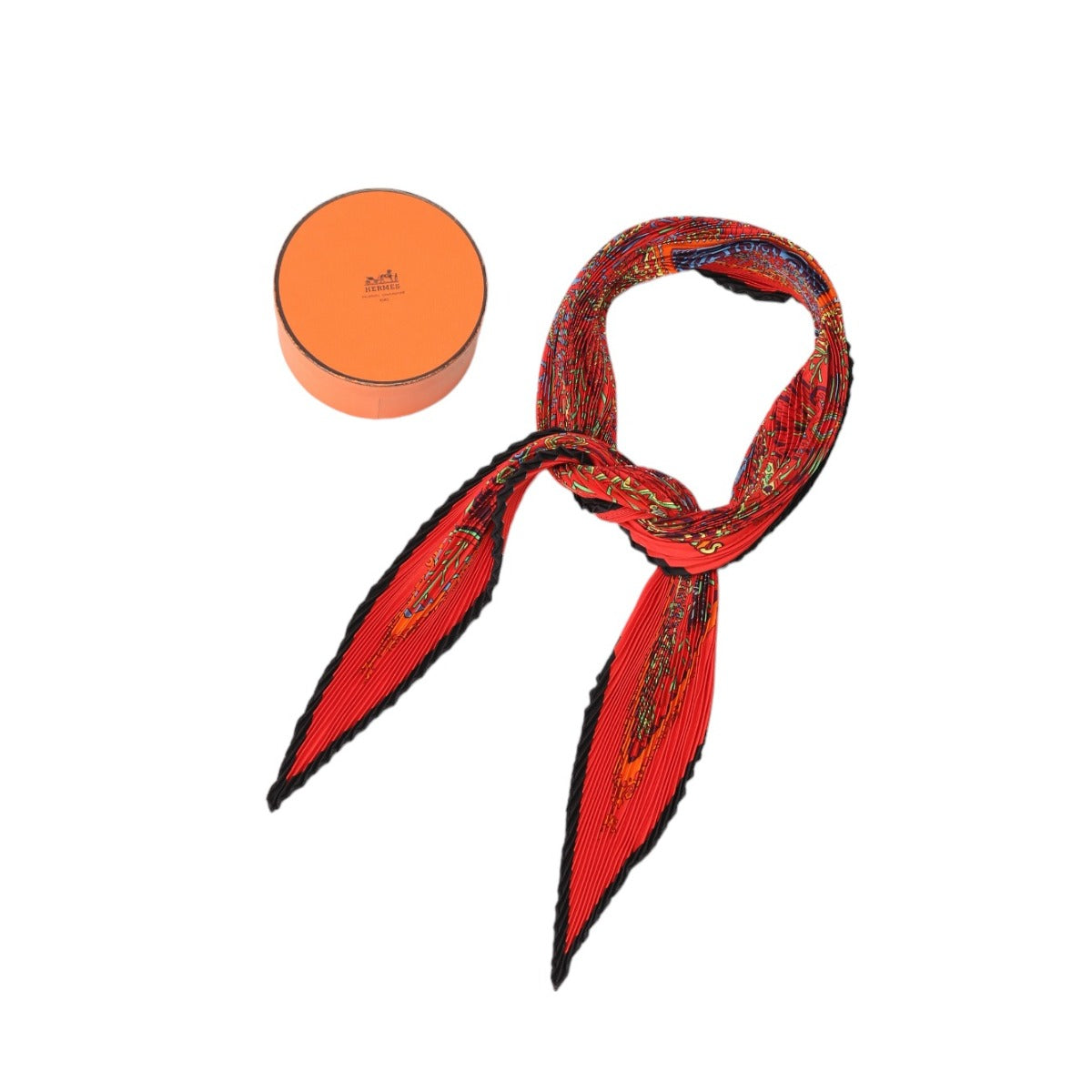 HERMES Scarf
 
Pleated scarf 100% silk, red [SS]
 【second hand】 