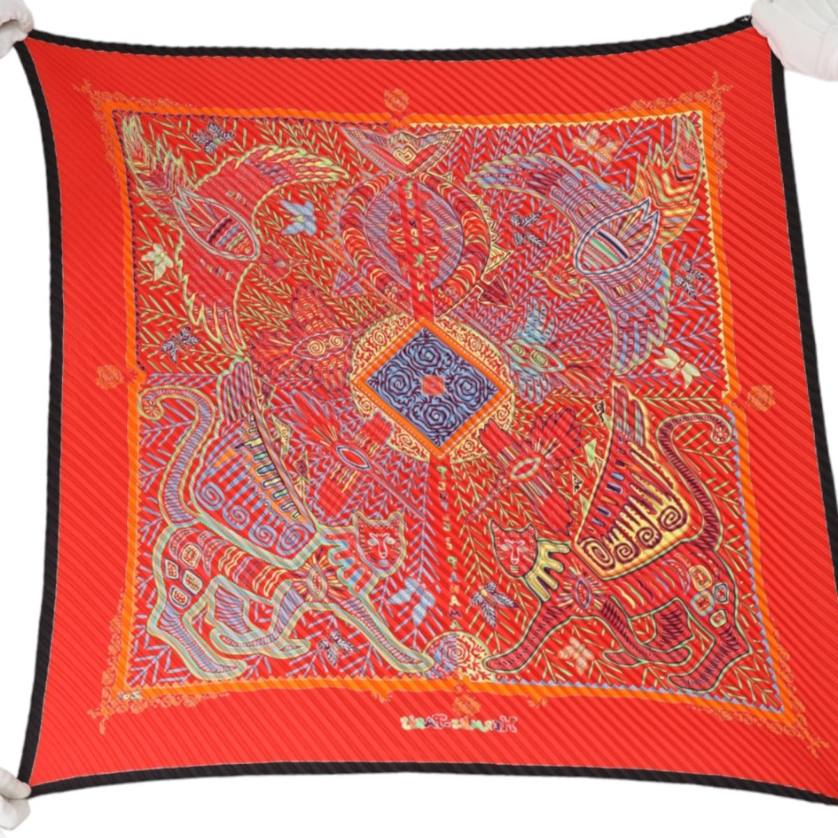 HERMES Scarf
 
Pleated scarf 100% silk, red [SS]
 【second hand】 