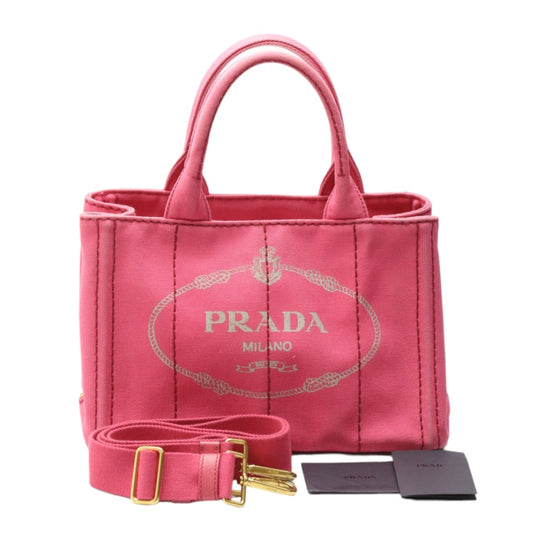 プラダ PRADA トートバッグ
 トートバッグ コットンキャンバス カナパミニ コットンキャンバス 1BG439 ピンク 【SS】
 【中古】