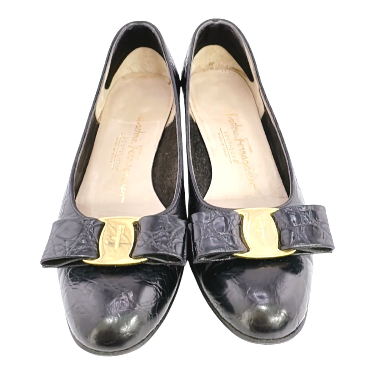 サルヴァトーレフェラガモ Salvatore Ferragamo パンプス
 パンプス リボン BOUTIQUE ブラック 【SS】
 【中古】