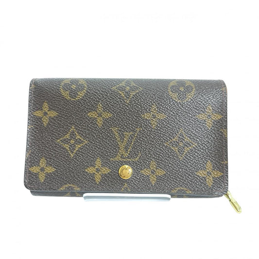ルイヴィトン LOUIS VUITTON 二つ折り財布
 L字ファスナー モノグラム ポルトモネビエ・トレゾール モノグラムキャンバス M61730 ブラウン LV
 【SS】
 【中古】