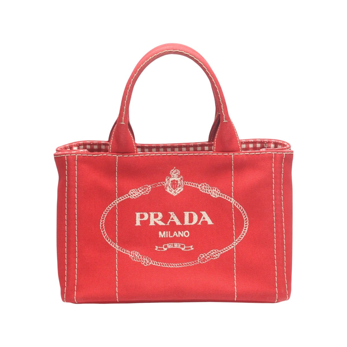 プラダ PRADA トートバッグ
 トートバッグ キャンバス カナパトート ミニ デニム 1BG439 レッド 【SS】
 【中古】