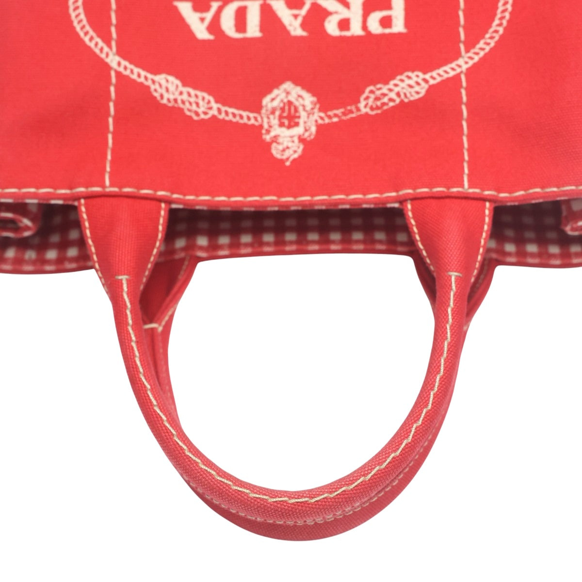 プラダ PRADA トートバッグ
 トートバッグ キャンバス カナパトート ミニ デニム 1BG439 レッド 【SS】
 【中古】