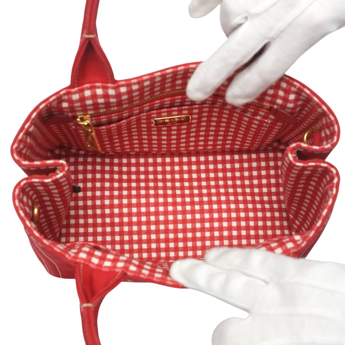 プラダ PRADA トートバッグ
 トートバッグ キャンバス カナパトート ミニ デニム 1BG439 レッド 【SS】
 【中古】