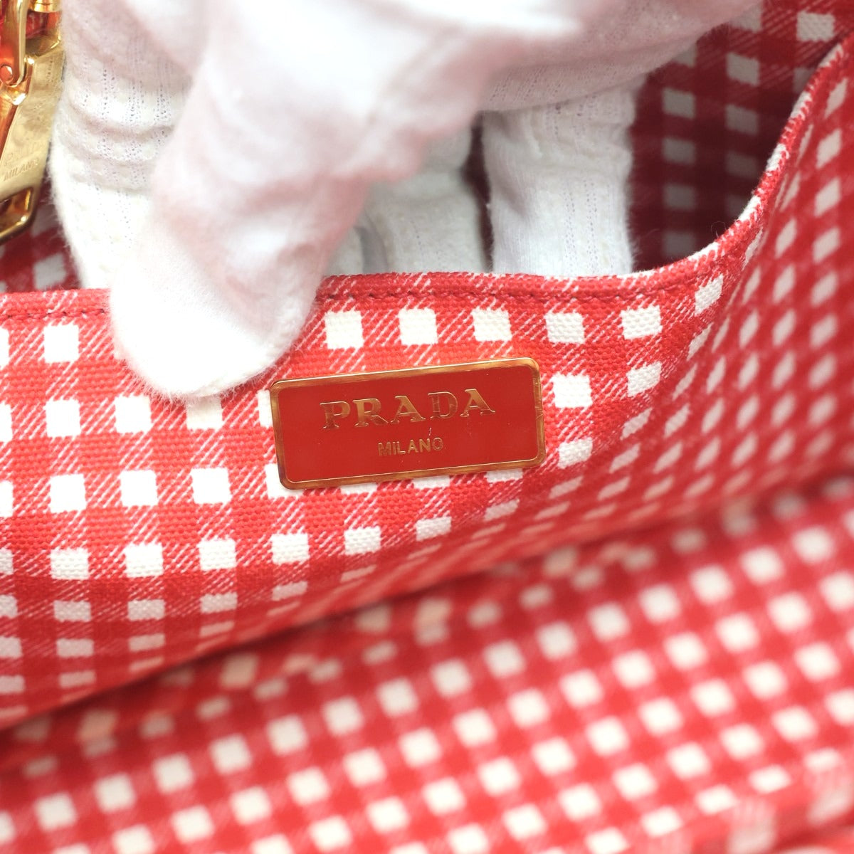 プラダ PRADA トートバッグ
 トートバッグ キャンバス カナパトート ミニ デニム 1BG439 レッド 【SS】
 【中古】