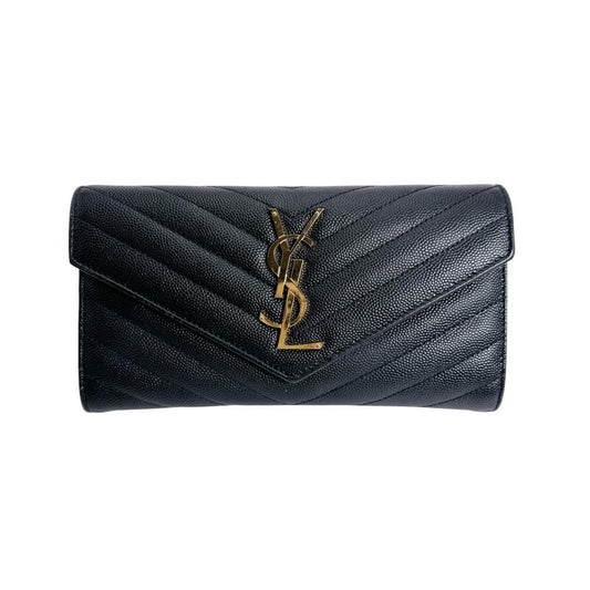 サンローラン SAINT LAURENT 長財布
 長財布 カサンドラ ボタン式 レザー ブラック 【SS】
 【中古】