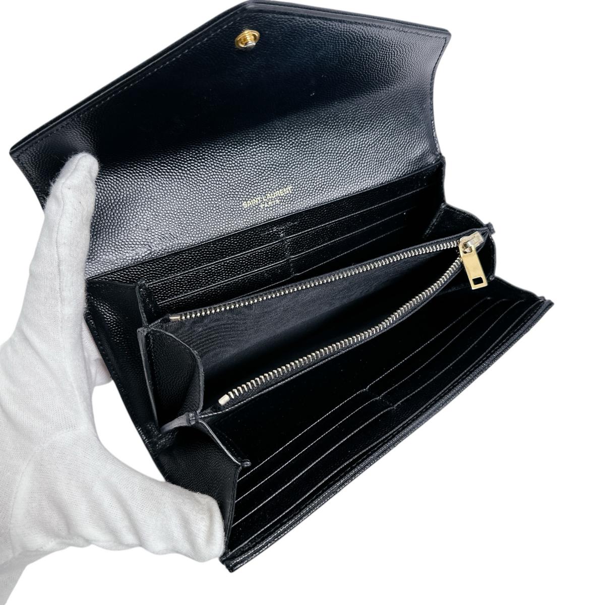 サンローラン SAINT LAURENT 長財布
 長財布 カサンドラ ボタン式 レザー ブラック 【SS】
 【中古】