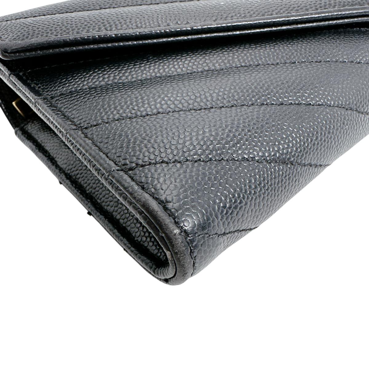 サンローラン SAINT LAURENT 長財布
 長財布 カサンドラ ボタン式 レザー ブラック 【SS】
 【中古】