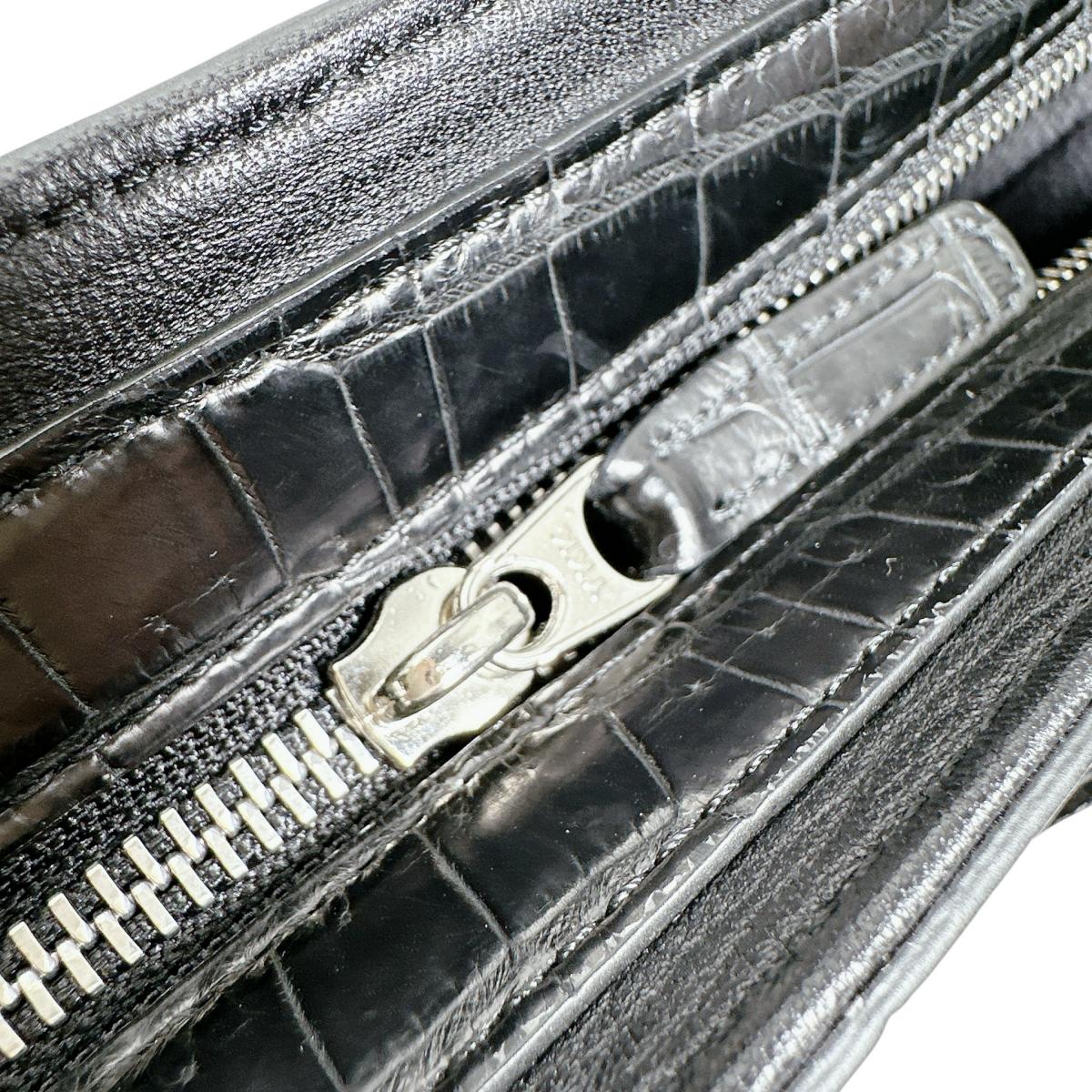 クロコダイル CROCODILE ハンドバッグ
 2WAYショルダーバッグ カードケース付 斜め掛け クロコダイル WYA-532015 ブラック 【SS】
 【中古】